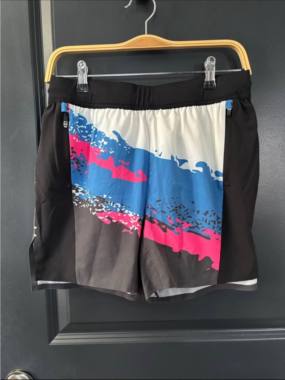 chubbies Black Shorts with Blue and Pink Splash Panel